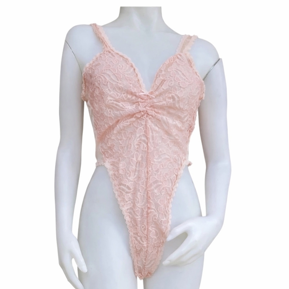 Vintage Shirley Pink Lace thong Teddy NWT‎